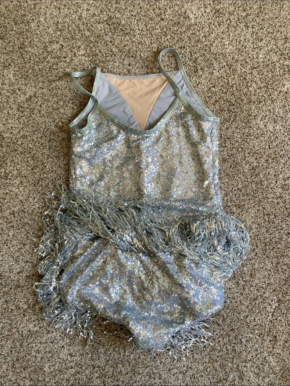Weissman Dance silver fringe and sequin costume  Size Medium Adult